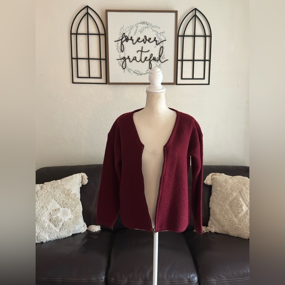 Vintage Crystal Kobe Burgundy Red Full Zip Sweater Size S Retro 100% Wool Winter - Picture 12 of 14